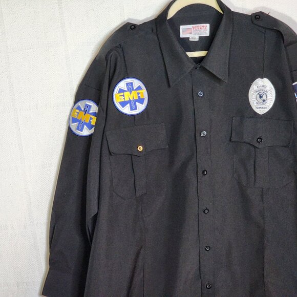 National Patrol Permanent Press Black LS Allied Universal EMT Work Shirt 19-19.5 - Picture 5 of 16